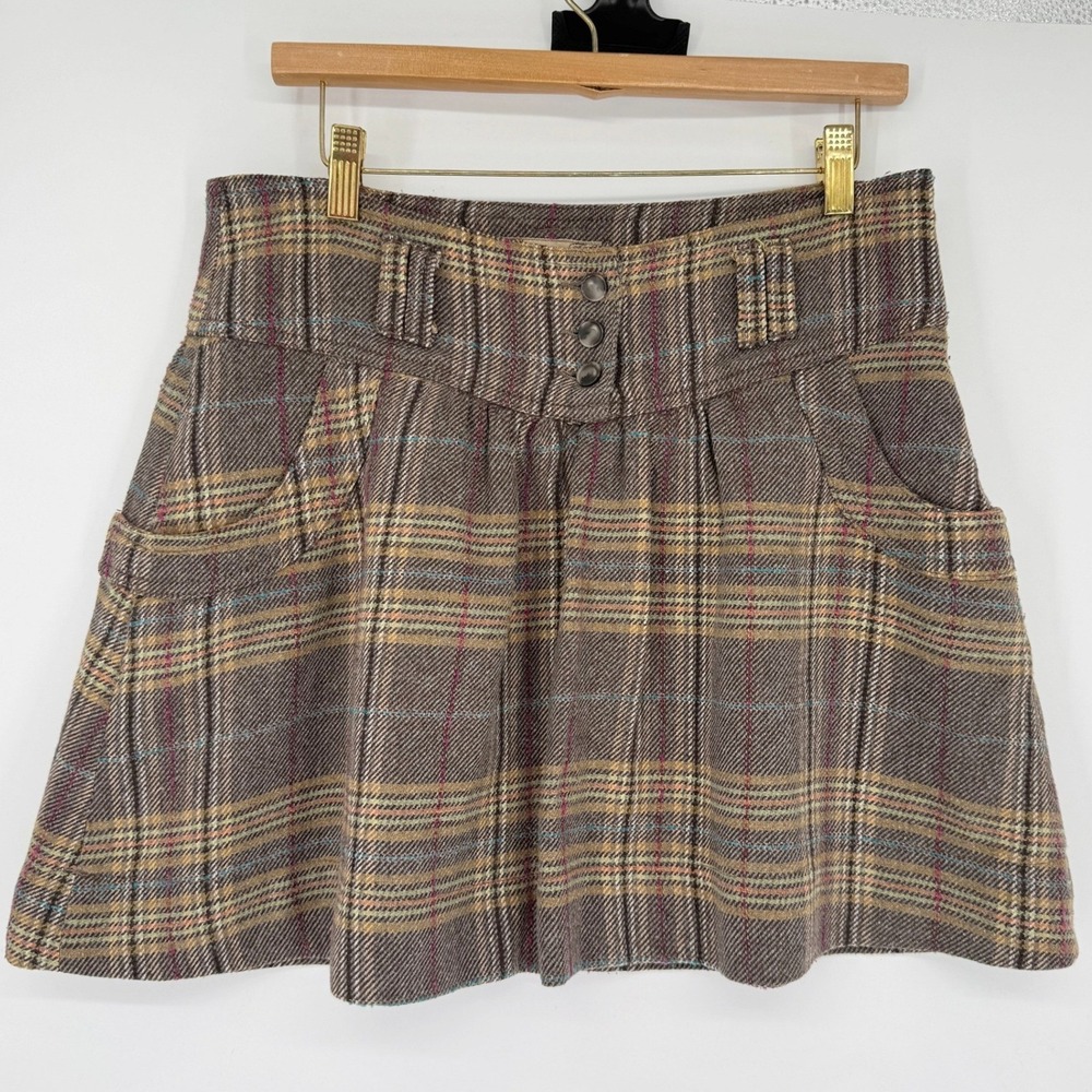 Y2K Zara TRF Brown Plaid Mini Skirt M Pockets Preppy Dark Academia School Girl